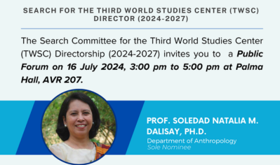 PUBLIC FORUM: SEARCH FOR THE THIRD WORLD STUDIES CENTER (TWSC) DIRECTOR (2024-2027) 